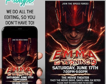 Zaproszenie na imprezę Flash Party Movie Zaproszenie na imprezę Flash Super Hero Zaproszenie na imprezę Flash Theme Digital Invitation wykonane na zamówienie Zaproszenie, Nietoperz,