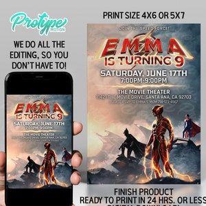 Flash Party Movie Invitation Flash Super Hero Party Invite Flash Theme Party Digital Invitation made to order Invitation, Bat,