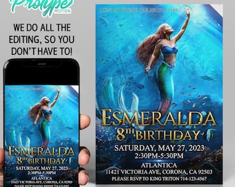 Mermaid Birthday Invitation, Mermaid Invite, Princess Birthday Party Invites, Little Mermaid, Evite, Made to Order, *Digital Download*