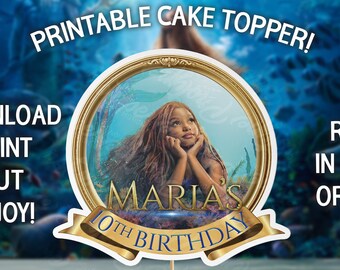Mermaid cake topper, Little, Mermaids, Birthday Party Cake Topper, Mermaid Cake Decoration,Party Decoration Digital download Made to Order