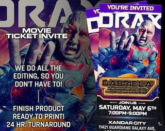 Guardians of the Galaxy 3 ticket Invitation, Movie Ticket, Guardians of the Galaxy 3 Invite, Guardians of the Galaxy 3 Invites DRAX