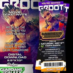 Guardians of the Galaxy 3 ticket Invitation, Movie Ticket, Guardians of the Galaxy 3 Invite, Guardians of the Galaxy 3 Invites GROOT