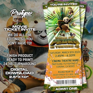 Kung Fu Panda 4 Geburtstagskinokarte Einladung, Kung Fu Panda 4 Digitale Kinokarte einladen, druckbare Einladung, Kinokarte.