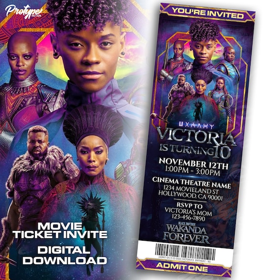 Wakanda Forever Movie Ticket Invitations Black Panther 2 Invitation Wakanda Forever Invite Wakanda Forever Invites Etsy