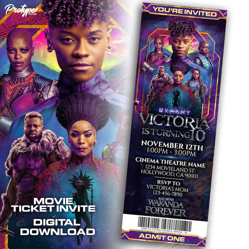 Wakanda Forever Movie Ticket Invitations Black Panther 2 - Etsy
