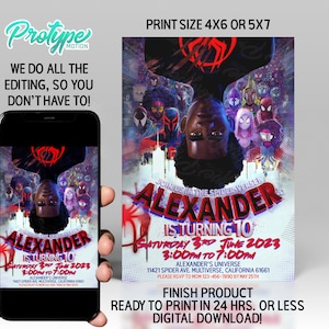 Spider-Man Across the Spider-Verse Invitation, Miles Morales, spiderverse, digital invite, digital download invitation