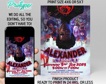 Spider-Man Across the Spider-Verse Invitation, Miles Morales, spiderverse, digital invite, digital download invitation