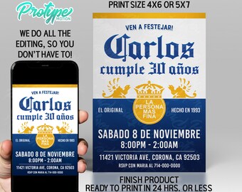 Corona Beer Invitation Spanish or English, digital download, Corona Invitation, Personalized invitation, Birthday, Made to Order, digital