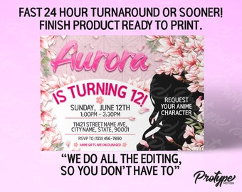 Request your Anime Theme Birthday Party Invitation Made to Order *DIGITAL ITEM*