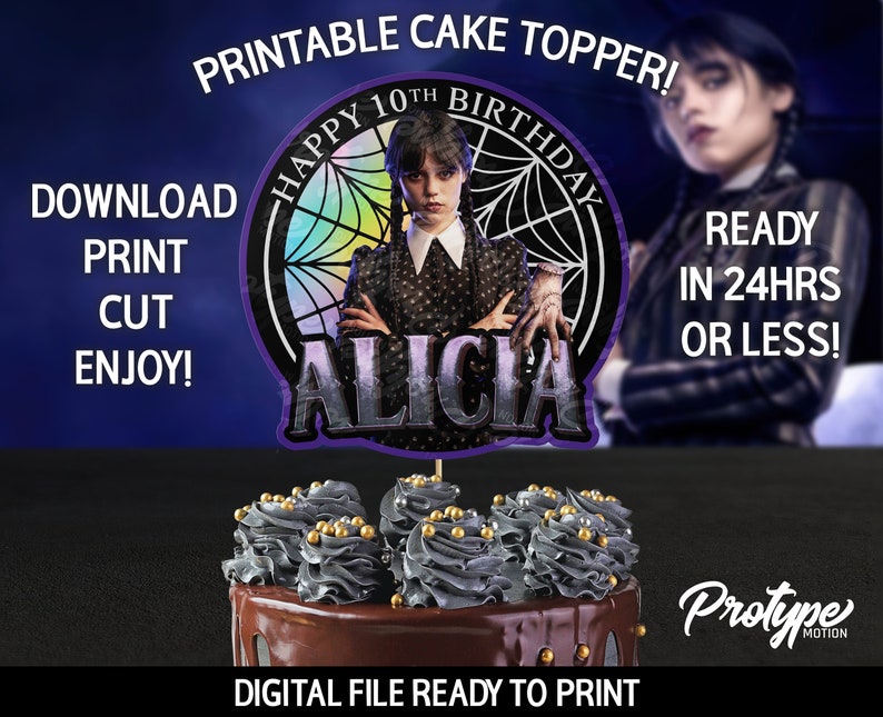 Wednesday Addams Printable Cake Topper, Wednesday Addams Birthday Party Cake Topper,Wednesday Addams Cake Decoration,Party Decoration