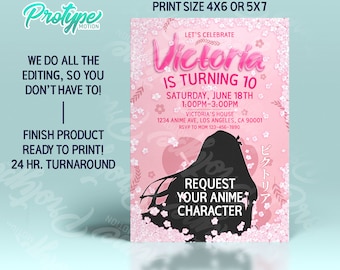 Request Anime Theme Birthday Party Invitation Made to Order *DIGITAL ITEM*