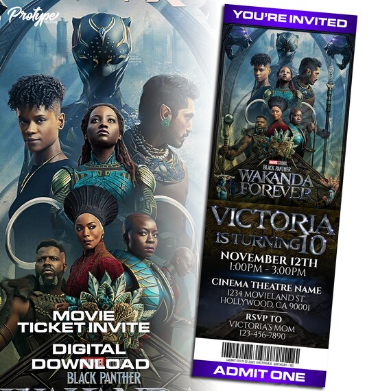 Wakanda Forever Movie Ticket Invitations Black Panther 2 Invitation Wakanda Forever Invite Wakanda Forever Invites Etsy