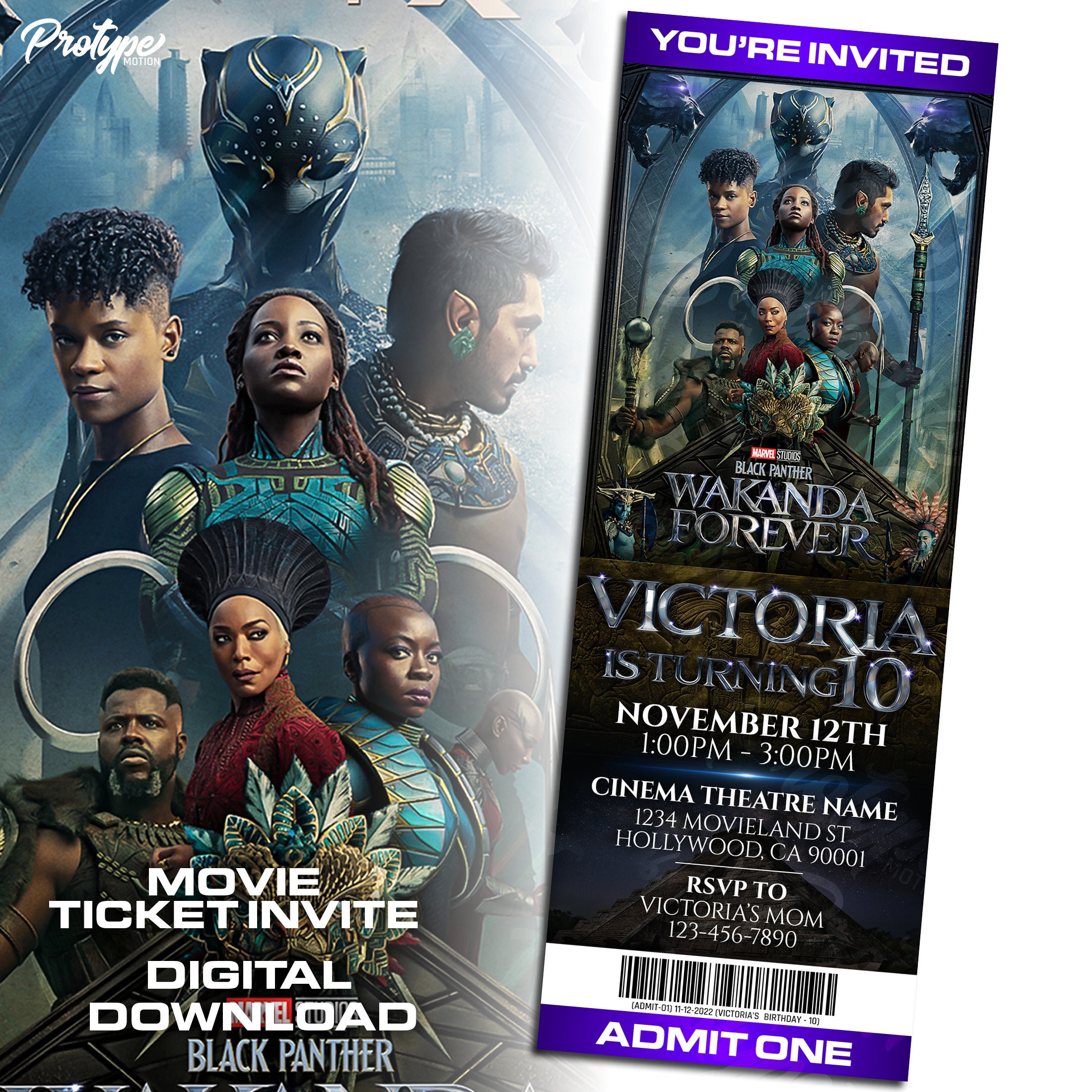 Wakanda Forever Movie Ticket Invitations Black Panther 2