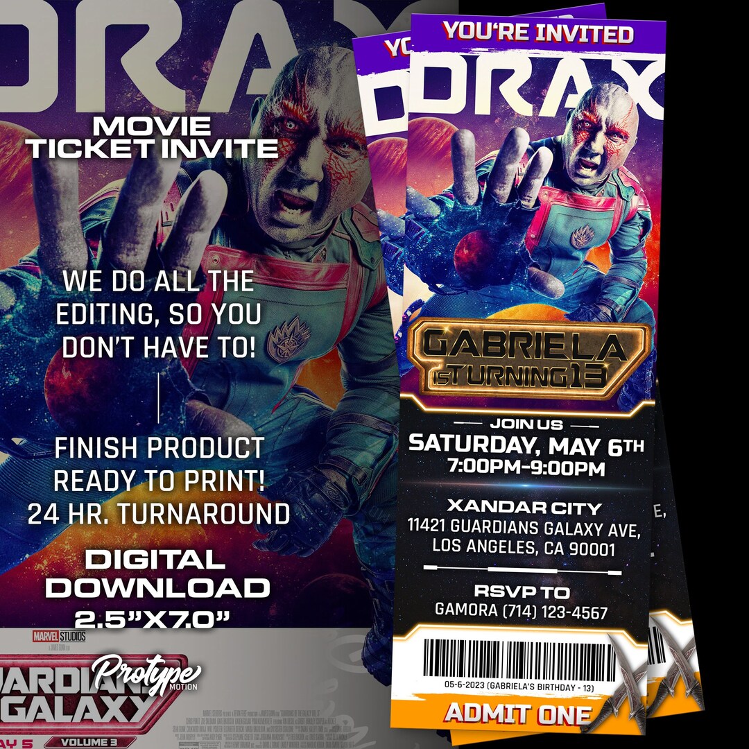 Guardians of the Galaxy 3 Ticket Invitation, Movie Ticket, Guardians of the Galaxy 3 Invite