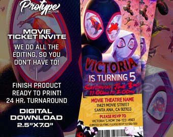 Spiderman across the Spider-verse Birthday Invitation - Miles Morales Birthday Invitation Spider man invite Movie Ticket, digital download