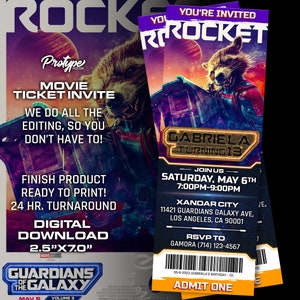 Guardians of the Galaxy 3 ticket Invitation, Movie Ticket, Guardians of the Galaxy 3 Invite, Guardians of the Galaxy 3 Invites ROCKET