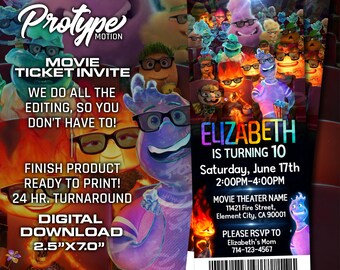 Elemental, Elements, Elemental movie ticket Invitation, invite Movie Ticket, digital download MADE TO ORDER