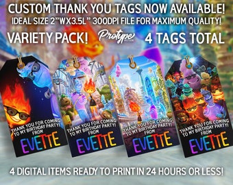 4 Elemental Party Favor Tag, etykieta z podziękowaniem, etykieta na torbę prezentową, dekoracje Elemental Party, Elemental Party CYFROWY PRZEDMIOT Wykonany na zamówienie