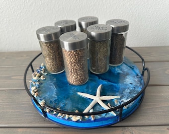 Resin  Lazy Susan with Black Rail – Ocean Wave Design