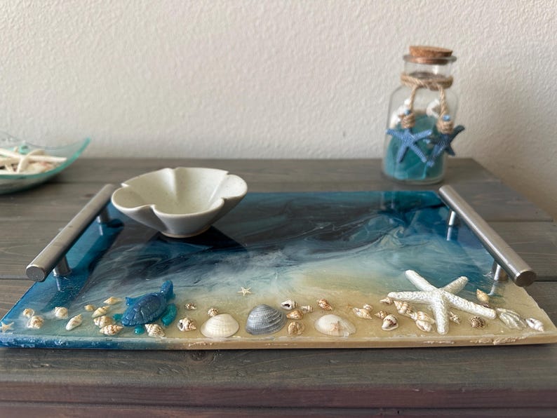 Ocean Dreams Resin Tray – Coastal Waves, Florida Seashells, Beach Sand ...