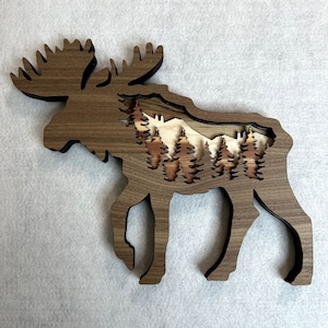 Wooden Layered Moose Wall Art Shelf Leaner