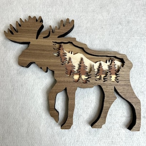 Wooden Layered Moose Wall Art Shelf Leaner