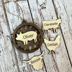 Personalized Farm Animal Pet Name Wooden Ornament