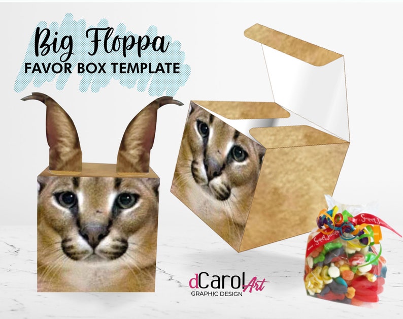 Big Floppa Box Papercraft Template. Party Favor Box. Gift. Candy Holder 