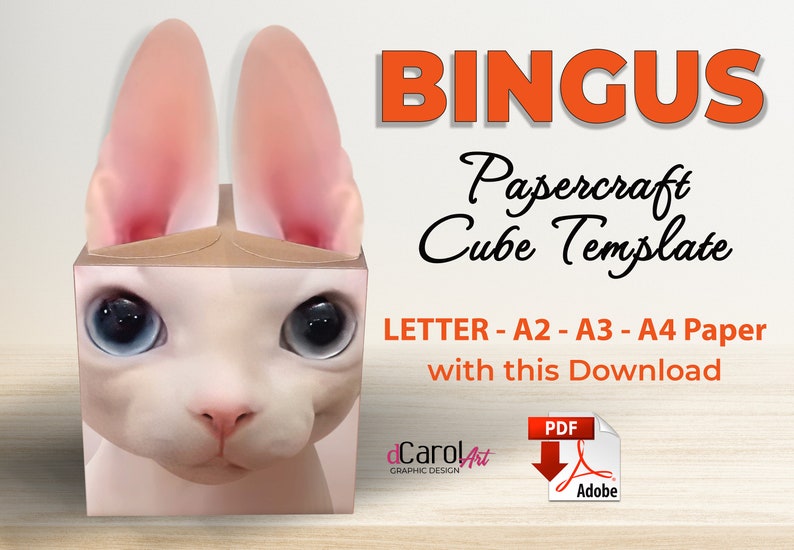 Bingus Cube Papercraft Template. DIY Lowpoly Toy. 3D Origami Bingus Cat 