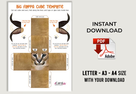 Big Floppa Cube Papercraft Template. DIY Lowpoly Toy. 3D 