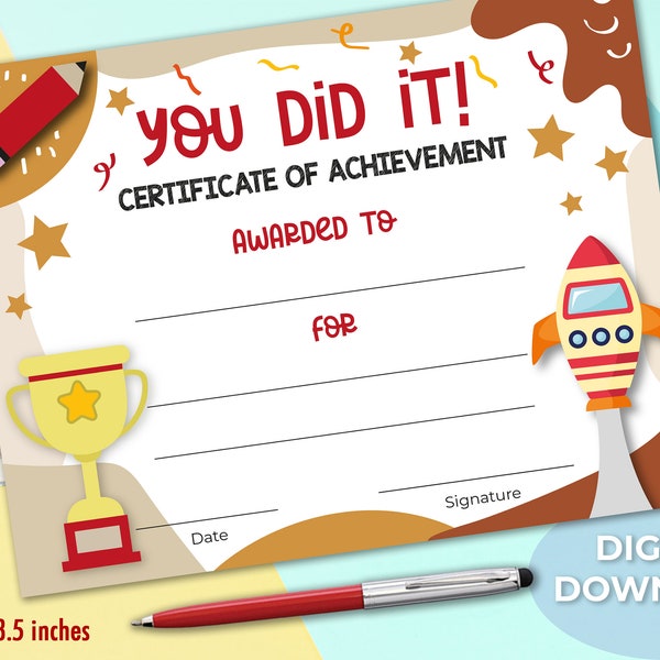 Certificate of Achievement, You Did It, Reading Certificate, Kids Certificate, Reader Award, Fill in Certificate, Certificate Not Editable