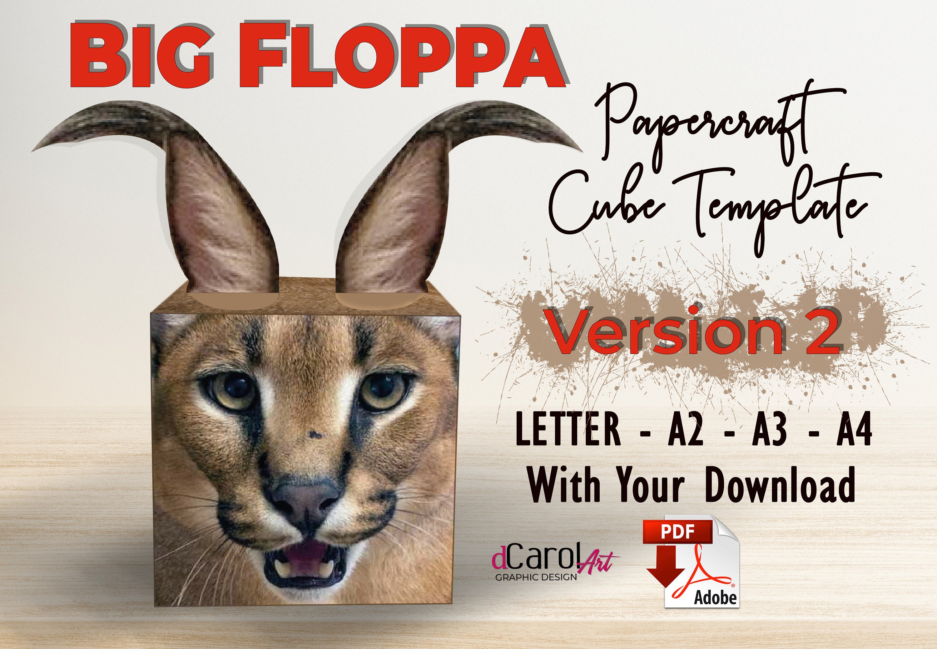 Big Floppa Cube Papercraft Template. DIY Lowpoly Toy. 3D Origami Big Floppa