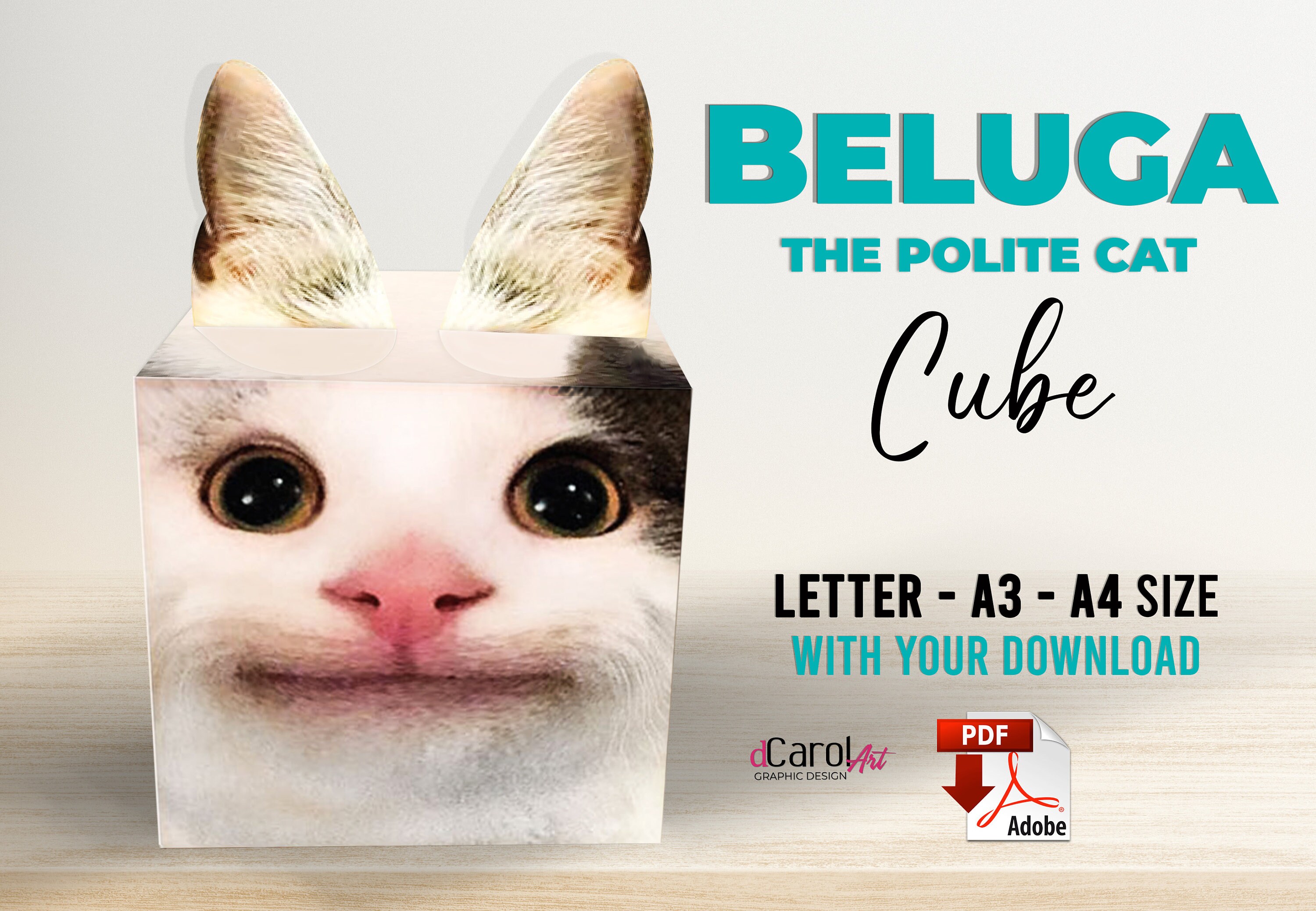 Beluga the Polite Cat Cube Papercraft Template. DIY Lowpoly Etsy
