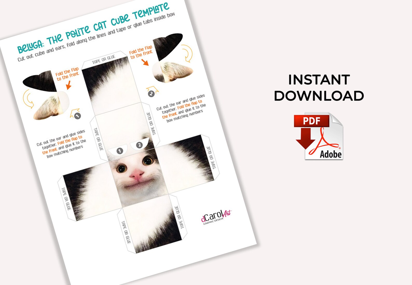 Beluga the Polite Cat Cube Papercraft Template. DIY Lowpoly Etsy