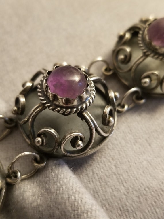 Vintage Natural Amethyst Sterling Silver Bracelet 