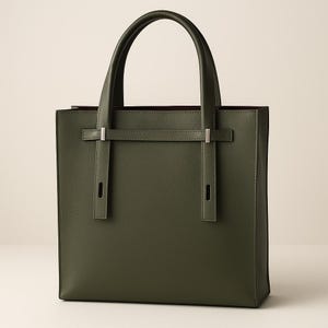 Tokyo Leather Shopper Bag - Dark Green Structured Leather Tote with Detachable Clutch