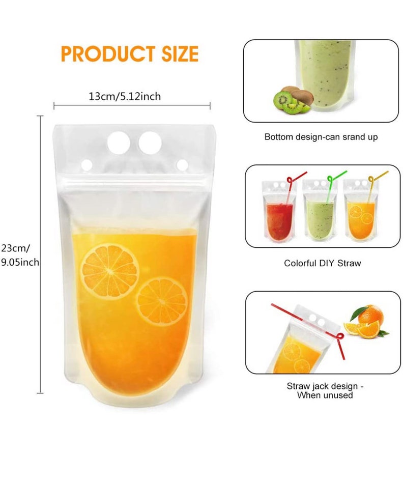 Reusable Drink Pouches With Straw / Custom Drink Pouches / Etsy