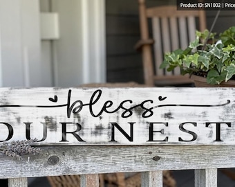 Bless Our Nest Rustic Wood Sign, Distressed Farmhouse Home Decor