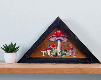 Handmade Mushroom Shadow Box, Fungi Art Shelf Sitter