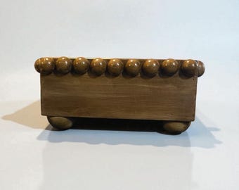 Boho Wood Centerpiece Box, Rustic Home Decor with Beaded Trim