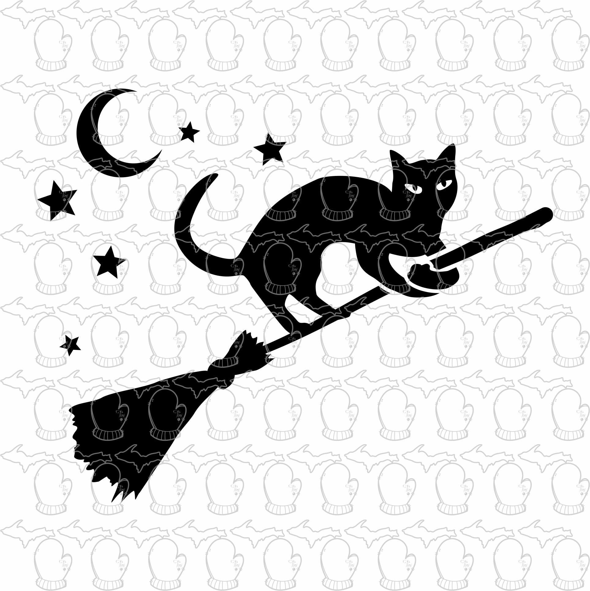 Black Cat on a Broom Stick SVG File PDF File Vector Art Etsy