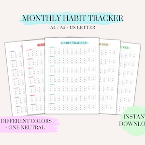 Monthly Habit Tracker | Goal Tracker | Challenge Tracker | Monthly Planner | Printable Habit Tracker | Digital Tracker | A4/A5/US Letter
