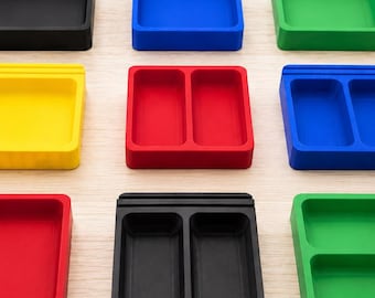 Magnetic board game organizer 84 x 84 mm | Token tray & resource tray | 1 or 2 compartments | with card holder | Storage