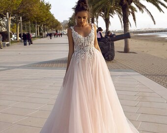 blush lace dress wedding