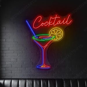 Cocktail Glass Led Light Sign, Colorful Cocktail Neon Wall Art, Retro Cocktail Neon Light, Cocktail Martini Glass LED Light Pub Wall Decor