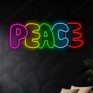 Peace Letter Neon Light Sign, Colorful Peace LED Quote Light, Rainbow Peace Neon Sign, Peace Word Neon Sign, Peace Colorful Led Wall Decor
