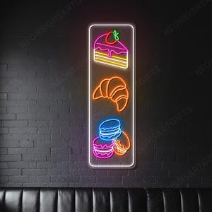 Sweet Dessert Neon Light Sign, Macaron Cake and Croissant Neon Sign, Bakery Glowing Dessert Led Light Wall Art, Dessert Neon Light Bakery