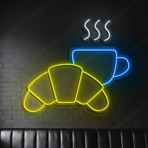 Coffee Croissant Neon Sign, Croissant Coffee Neon Light, Croissant Neon Sign, Breakfast Café Wall Decor, Café Neon Sign Coffee and Croissant