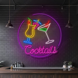 Cocktails Neon Light Sign Vibrant Bar Decor, Cocktail Lovers Led Light, Colorful Cocktails Neon Light Cocktails Vibes Only Bright Neon Bar