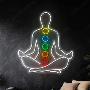 Meditation Led Neon Light, Chakra Meditation Neon Sign Wall Decor, Yoga Pose Light Art Neon Sign, Colorful Yoga Led Wellness Studio Wall Art